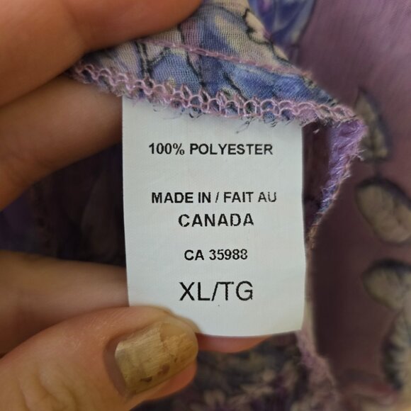 Womens Bellina Purple Floral Blouse Long Sleeve Sheer Summer Cottage Sz XL - Picture 9 of 10